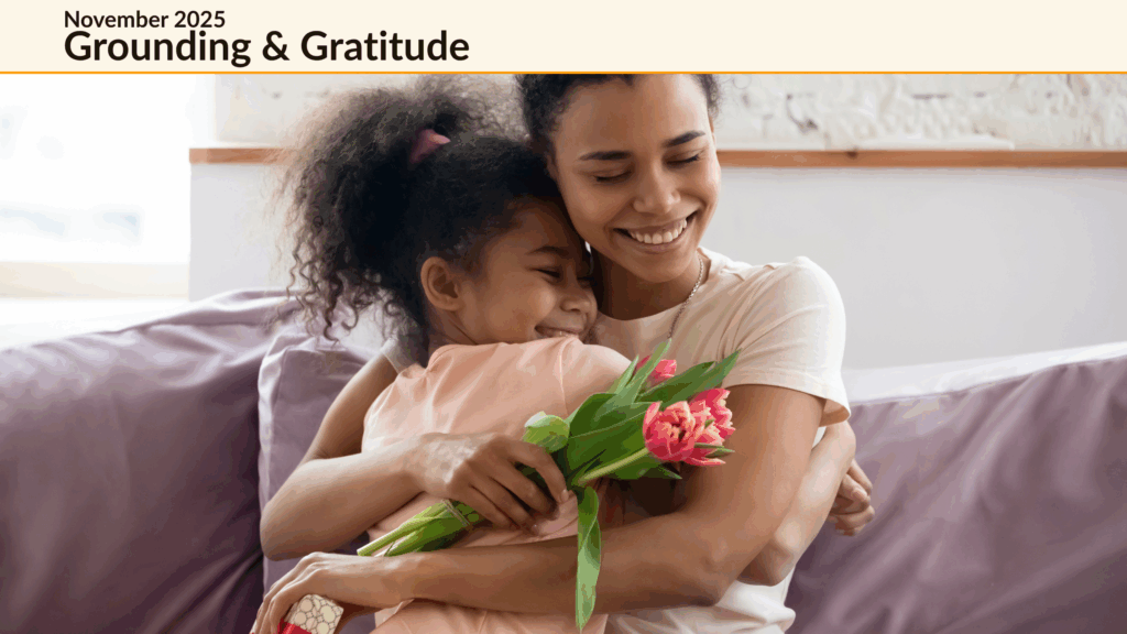 Smiling woman and child embracing feeling grateful to be together