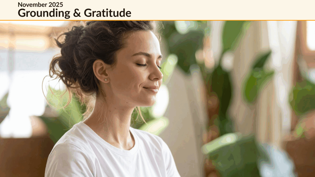 CAlm woman with eyes closed taking a micro pause to relieve holiday stress